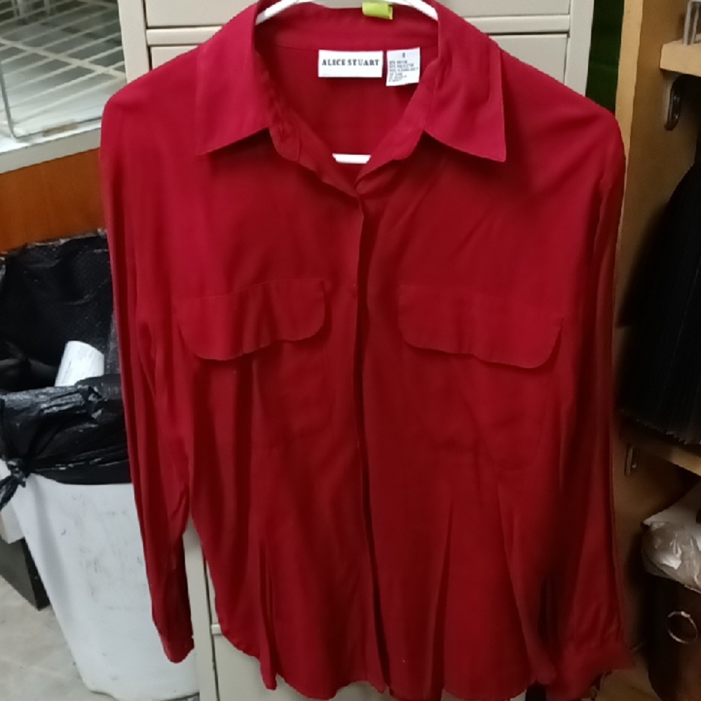Alice Stuart Women's Classic Red Button Down Shirt